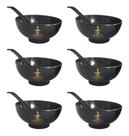 Kit 6 Jogo Tigela Bowl Sopa Colher Gourmet Oriental Lengue Preto