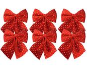 Kit 6 Laços Veludo Vinho Decorados Bolinhas Prata Natal 12x13cm - Magizi