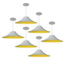 Kit 6 Luminária Pendente Chapéu Chinês Com Interior Amarelo Com Fiação 110/220v