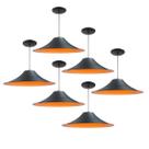 Kit 6 Luminária Pendente Chapéu Chinês Com Interior Laranja Com Fiação 110/220v