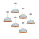 Kit 6 Luminária Pendente Meia Lua 24cm Com Interior Laranja Fiação 110/220v Kit 6 Luminária Pendente Meia Lua 24cm Com Interior Laranja Fiação 110/220v