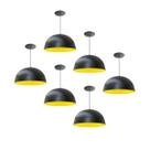 Kit 6 Luminária Pendente Meia Lua 24cm Interior Amarelo Com Fiação 110/220v