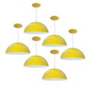 Kit 6 Luminária Pendente Meia Lua 40cm Interior Branco Brilho Fiação 110/220v