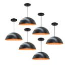 Kit 6 Luminária Pendente Meia Lua 50cm Interior Laranja Com Fiação 110/220v