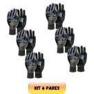 Kit 6 luvas pronyl full ldi mod8040 black poliamida c/r nitrilico 9 par 804099