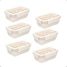 Kit 6 Marmita Hermética com talheres de bambu e PP off white 1,1L
