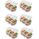 Kit 6 Marmitas Prática Com 3 Divisões 1,1Litros Transparente