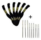 Kit 6 Meadas Para Bordado Ponto Cruz + 9 Agulhas De Bordar