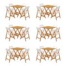 Kit 6 Mesas Dobráveis Elegance 70x70 6 Ripas Madeira com 4 Cadeiras Natural Polipropileno - Branco Kit 6 Mesas Dobráveis Elegance 70x70 6 Ripas Madeira com 4 Cadeiras Natural Polipropileno - Branco