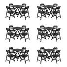 Kit 6 Mesas Dobráveis Elegance 70x70 6 Ripas Madeira com 4 Cadeiras Preta Polipropileno - Preto Kit 6 Mesas Dobráveis Elegance 70x70 6 Ripas Madeira com 4 Cadeiras Preta Polipropileno - Preto