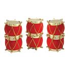 Kit 6 Mini Tambores Veludo Vermelho e Dourado 3cm Enfeite Natal - Magizi
