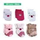 Kit 6 pares, 3 pares de luvas + 3 pares de meias para recém nascido totó Kit 6 pares, 3 pares de luvas + 3 pares de meias para recém nascido totó
