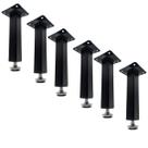 Kit 6 Pé Para Móveis Regulável Quadrado Preto 15cm em Metal