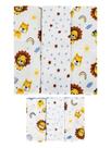 Kit 6 Peças 3 Cueiros Bebê Estampado 50Cm X 80Cm e 3 Pano Boca 100% Algodão Menino Cor:Leão Azul
