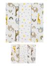 Kit 6 Peças 3 Cueiros Bebê Estampado 50Cm X 80Cm e 3 Pano Boca 100% Algodão Menino Cor:Zoo