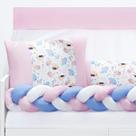 Kit 6 peças Berço Americano Protetor Trançado Menina Passaros Jardim Rosa 6 peças