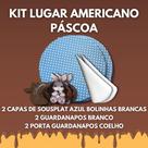 Kit 6 Peças Mesa Posta Capa+porta+guardanapo - Azul com bolinhas