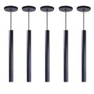 kit 6 Pendente Luminária Tubo Preto 40 Cm + Lâmpada LED Branco Frio