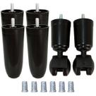 Kit 6 Pés Cônico De Cama Box Preto 4x2 Com Bucha Americana E Rodinha 12cm Preto Casal Queen King