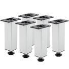Kit 6 Pés Para Móveis 150mm Em Alumínio Escovado Com Regulagem De Alturan Conjunto Proteção Móveis Puffs Sofá Cama Mesa Instalação Por Parafusos
