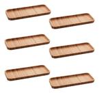 Kit 6 Petisqueiras De Bambu Bandeja Retangular 28x11cm Prato