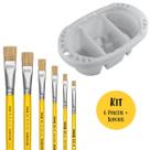 Kit 6 Pincéis de Pintura Chato + Suporte de Apoio e Limpeza de Pincéis Tigre Ideal para Artesanatos Pinturas e Telas
