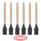 Kit 6 Pincel Culinário Silicone Preto Cabo Bambu Cheff