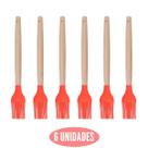 Kit 6 Pincel Culinário Silicone Vermelho Cabo Bambu Cheff