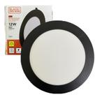 Kit 6 Plafon Redondo Embutir 12w Preto Branco Quente 3000K