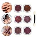 Kit 6 Pó Cromado Espelhado Nail Art Vinho Marrom 3 Pincéis Manicure Nail Art Nail Designer Unhas Decoradas