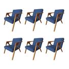 Kit 6 Poltronas Decorativa Ísis em Veludo Azul Base em Madeira Maciça