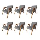 Kit 6 Poltronas Decorativa Ísis em Veludo Cinza Base em Madeira Maciça