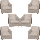 Kit 6 Poltronas Decorativa Para Sala Recepção Manicure Barbearia Escritório Consultório Tecido Material Sintético Pés Plástico Cromado