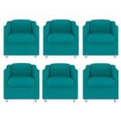 Kit 6 Poltronas Decorativa Reforçada Recepção Clinica Salão Suede Azul Tifany