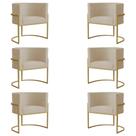 Kit 6 Poltronas Decorativa Sala de Estar Luana Base Gold Suede Bege - Montanaris Decor