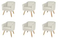 Kit 6 Poltronas Decorativa San Diego Sala Recepção Escritório Bege Nude