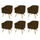 Kit 6 Poltronas Decorativas San Diego Sala de Estar Tecido Veludo Marrom Kimi Design