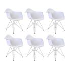 Kit 6 Poltronas Eames Eiffel Branca com Braço Daw Ferro Branco