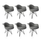 Kit 6 Poltronas Jantar Eames Eiffel Estofadas Cinza Base Ferro Preto