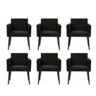 Kit 6 Poltronas Luca Tecido Suede Pé Palito Aberto - Preto - Cor: Preto