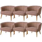 Kit 6 Poltronas Moderna para Sala de Estar Confortavel Tecido Veludo Resistente Pés de Madeira