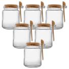 Kit 6 Porta Tempero Vidro Colher Bambu tampa de Rolha 240ml
