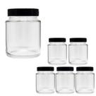 Kit 6 Pote de Vidro 240ml Com Tampa Plástica Preta Para Tempero