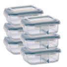 Kit 6 Pote de Vidro Hermético Com Divisoria 640ml Marmita