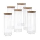 Kit 6 Pote Porta Mantimento Vidro Canelado tampa de Bambu 1L