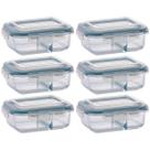 Kit 6 Pote Vidro Retangular Divisória Tampa Hermética 1040ml