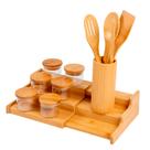 Kit 6 Potes 110mL Tampa Bambu, Rack Organizador e 4 Utensílios - Oikos