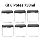Kit 6 Potes 750ml Recipiente Vidro Quadrado Invicta Preto