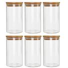 Kit 6 Potes Borossilicato Hermético Tampa Bambu 800ml Class