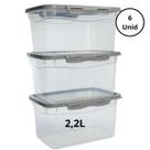 Kit 6 Potes Com Tampa e Trava 2,2L Alto Cinza